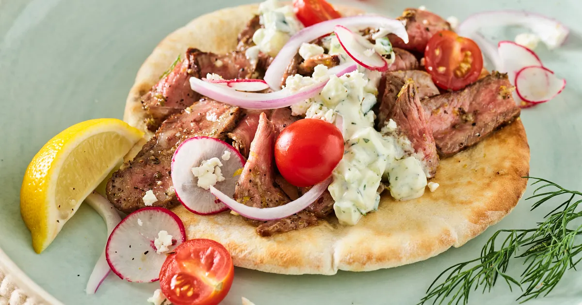Air Fryer Greek Pitas | Beef Loving Texans | Beef Loving Texans is your one-stop information center for beef recipes, cooking techniques and real life stories. Lean more about beef today. Brought to you by the Texas Beef Council.